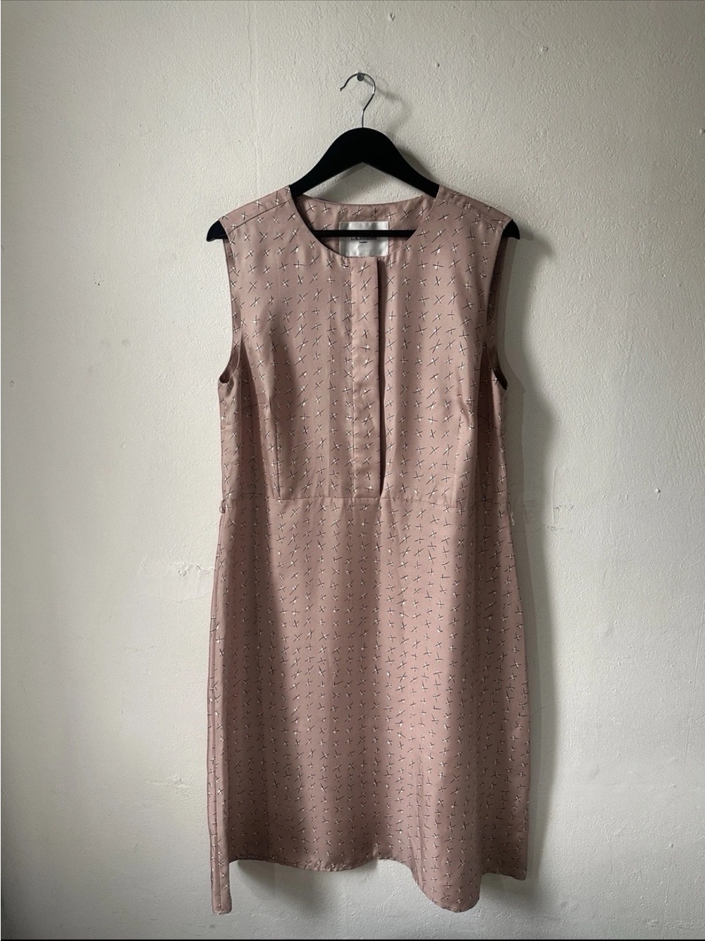 L.K. Bennett London Pink Cross Print Sleeveless Sheath Midi Dress US 12 UK 16